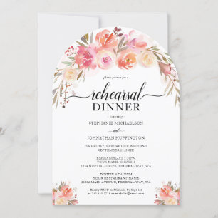 Elegant Pink Floral Watercolor Rehearsal Dinner Invitation