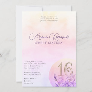 Elegant Pink Floral Watercolor Sweet Sixteen Party Invitation