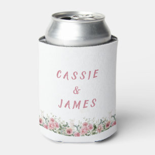 Elegant Pink Floral Watercolor Wedding Can Cooler