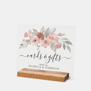 Elegant Pink Floral Watercolor Wedding Guest Book Acrylic Sign