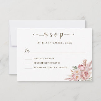 Elegant Pink Floral Watercolor Wedding RSVP Card