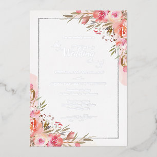 Elegant Pink Floral Watercolor Wedding Silver