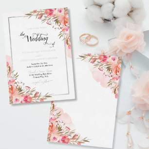 Elegant Pink Floral Watercolor Wedding Silver Foil