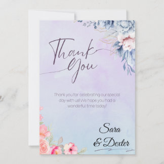 Elegant Pink Floral Watercolor Wedding Thank You Card