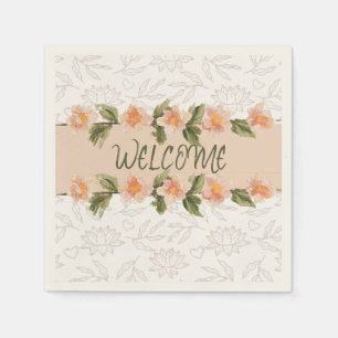 Elegant Pink Floral Watercolor Welcome Napkins