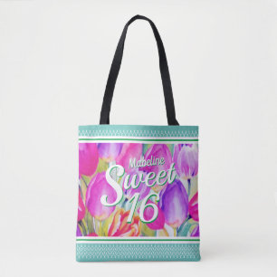 Elegant Pink Floral Watercolor with Green Trim Tote Bag
