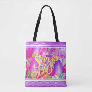 Elegant Pink Floral Watercolor with Violet Trim Tote Bag