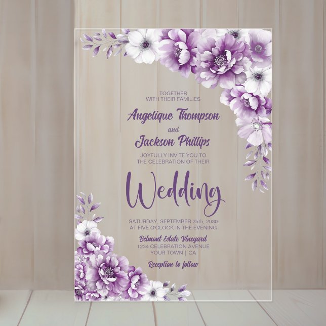 Elegant Pink Floral Wedding Acrylic Invitations (Creator Uploaded)