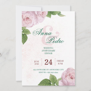 Elegant Pink Floral Wedding Anniversary  Invitation