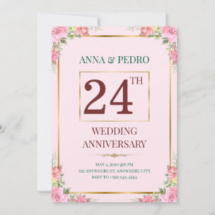 Elegant Pink Floral Wedding Anniversary Invitation