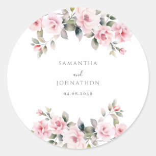 Elegant Pink Floral Wedding  Classic Round Sticker