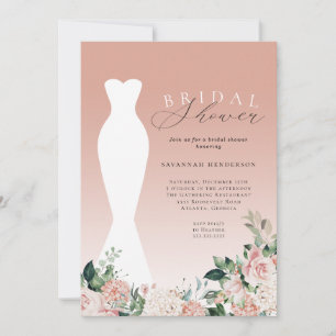 Elegant Pink Floral Wedding Dress Bridal Shower Invitation