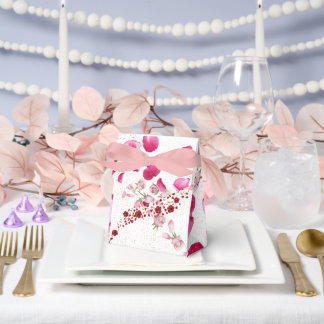 Elegant Pink Floral Wedding Favor Box with Ribbon 