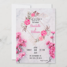 Elegant Pink Floral  Wedding Invitation