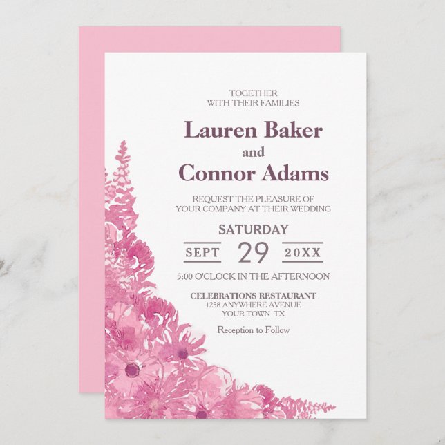 Elegant Pink Floral Wedding Invitation (Front/Back)