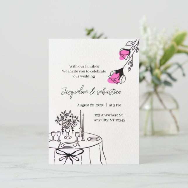 Elegant Pink Floral Wedding Invitation (Standing Front)