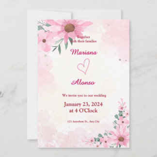 Elegant Pink Floral Wedding Invitation