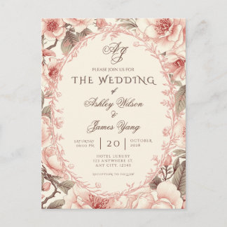 Elegant Pink Floral Wedding Invitation Postcard