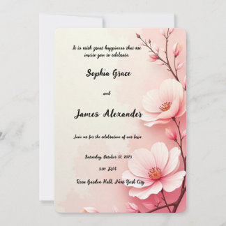 Elegant Pink Floral Wedding Invitation Romantic