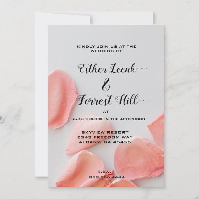 Elegant Pink Floral Wedding Invitations - Petals (Front)