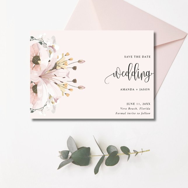 Elegant Pink Floral Wedding Photo Save The Date (Elegant Pink Floral Wedding Photo Save The Date)