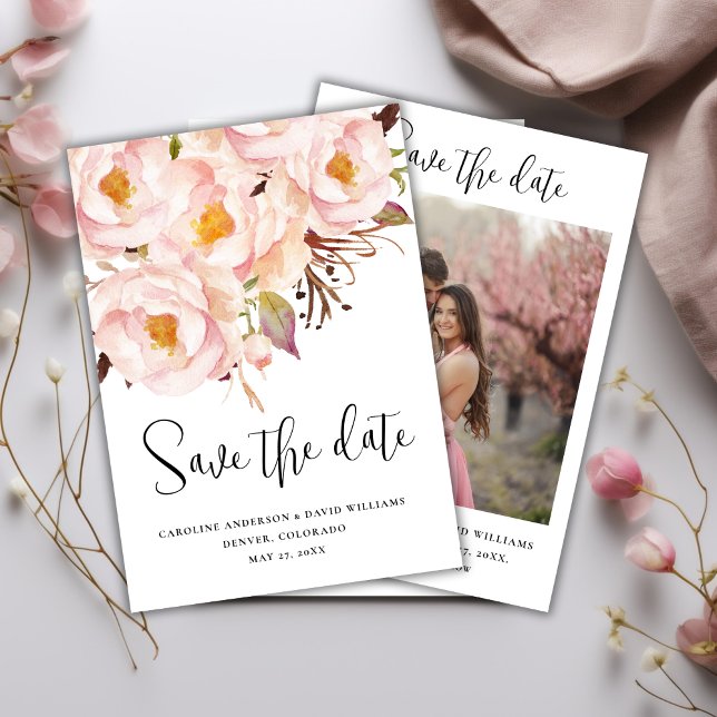 Elegant Pink Floral Wedding Photo Save The Date (Creator Uploaded)