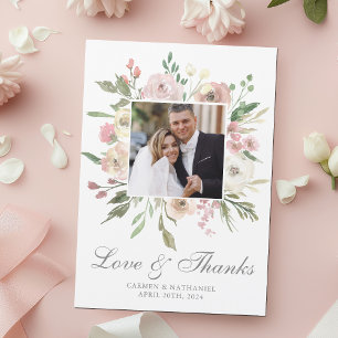 Elegant Pink Floral Wedding Photo Thank You Magnet