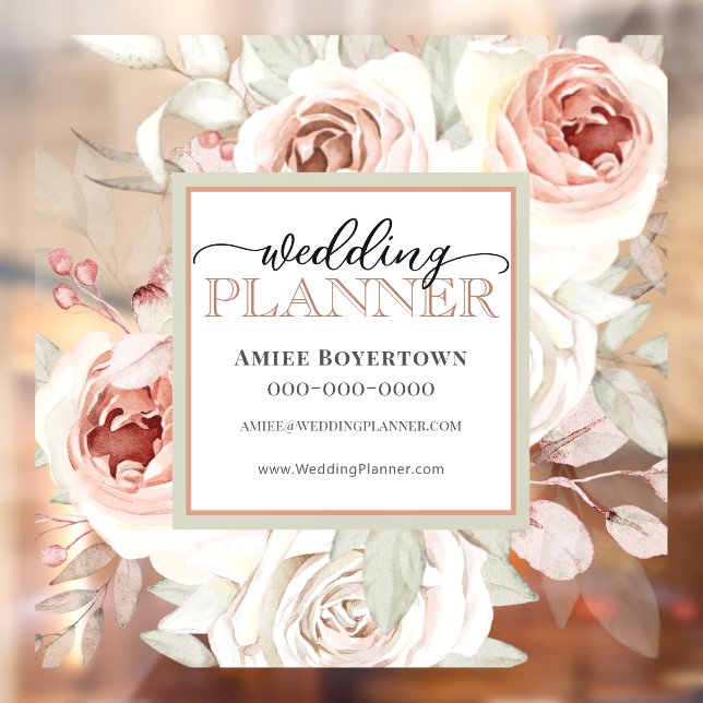 Elegant Pink Floral Wedding Planner Window Cling (Sheet 2)