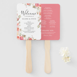 Elegant Pink Floral Wedding Program Hand Fan