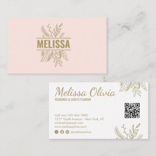 Elegant pink floral Wedding QR Code business card