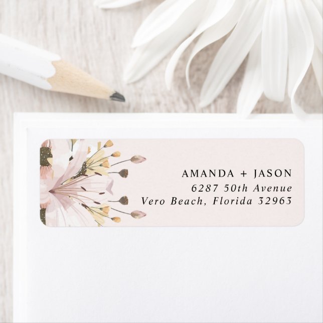 Elegant Pink Floral Wedding Return Address Label (Insitu)