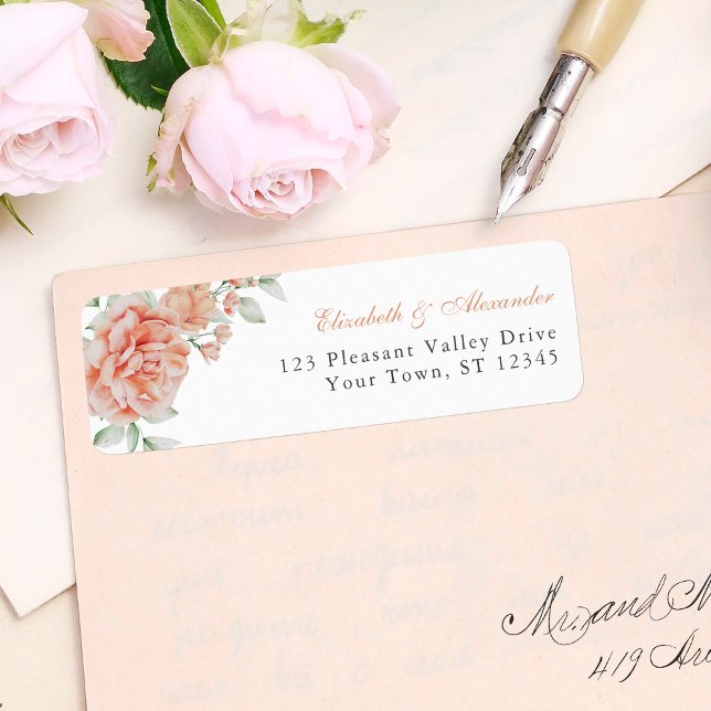 Elegant Pink Floral Wedding Return Address Label (Creator Uploaded)