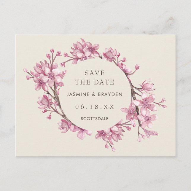 Elegant Pink Floral Wedding Save the Date Announcement Postcard (Front)