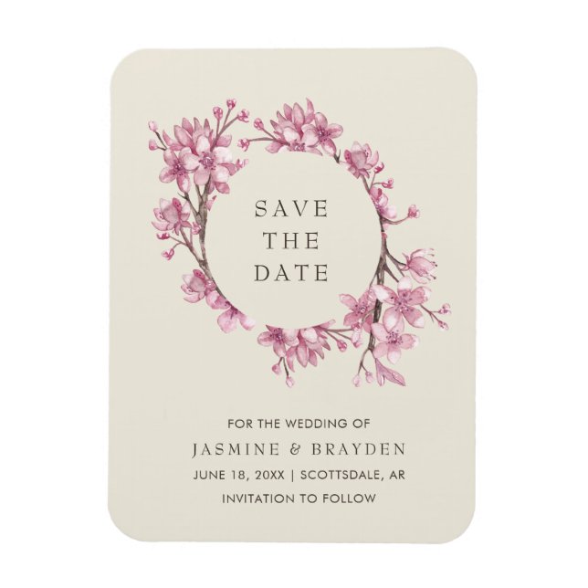 Elegant Pink Floral Wedding Save the Date Magnet (Vertical)