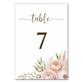 Elegant Pink Floral Wedding Table Number