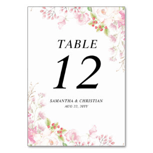 Elegant Pink Floral Wedding Table Number card