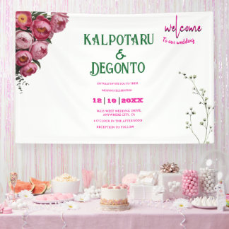 Elegant Pink Floral Wedding Welcome Banner