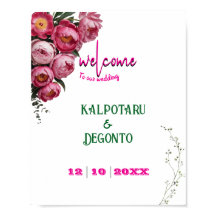 Elegant Pink Floral Wedding Welcome Sign