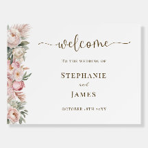Elegant Pink Floral Wedding Welcome Sign