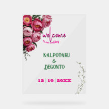 Elegant Pink Floral Wedding Welcome Sign