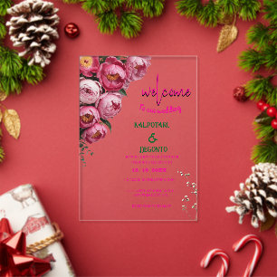 Elegant Pink Floral Wedding Welcome Sign Acrylic Invitations