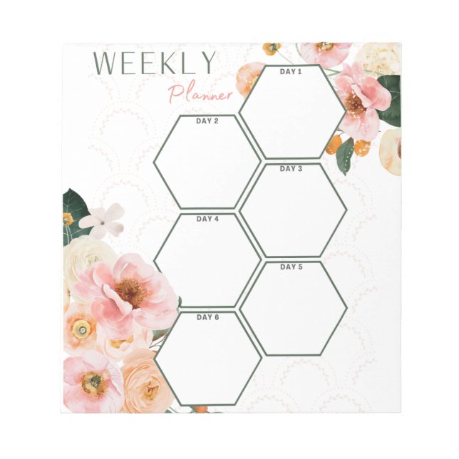 Elegant Pink Floral Weekly Planner Notepad (Front)