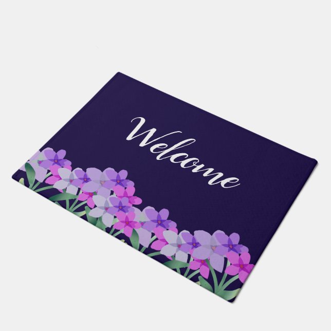 Elegant pink  floral welcome doormat (Angled)