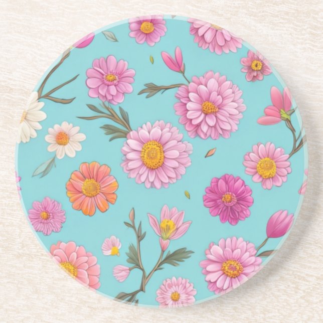 Elegant pink floral white daisies pink flowers coaster (Front)