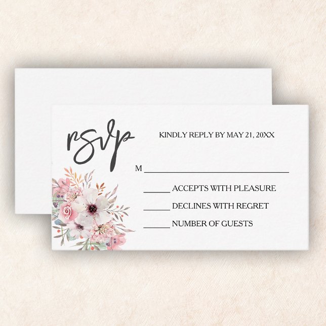 Elegant Pink Floral White RSVP Card (Creator Uploaded)