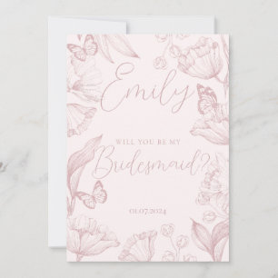 Elegant pink floral will you be my bridesmaid invitation
