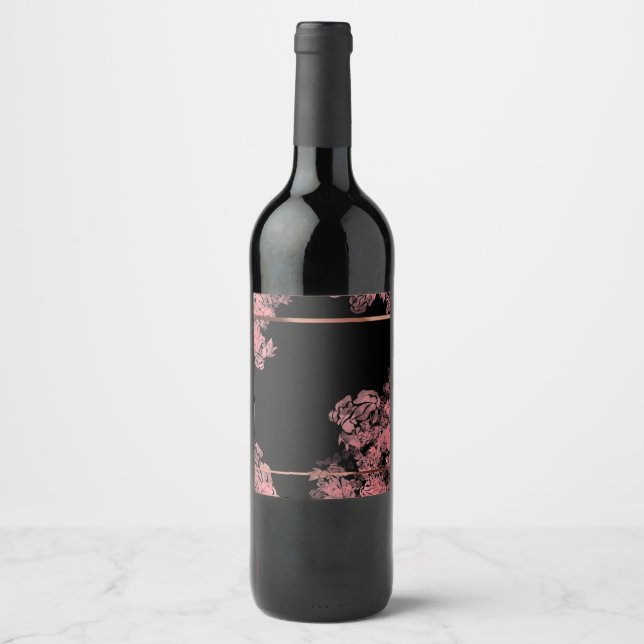 Elegant pink floral wine label (Front)
