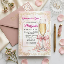 Elegant Pink Floral with Champagne 60th Birthday