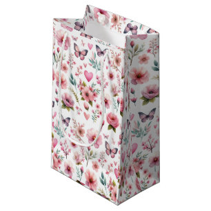 Elegant Pink Floral Woman's Small Gift Bag