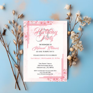 Elegant Pink Floral Women's 50th Birthday  Invitation